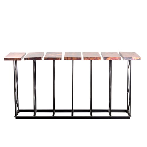 Console oxydised copper top-iron legs