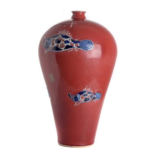 Vase maiping carved fish red