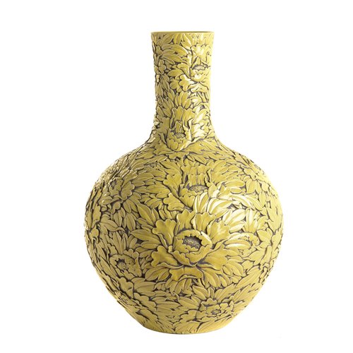 Museum vase straight collar sculpted yellow