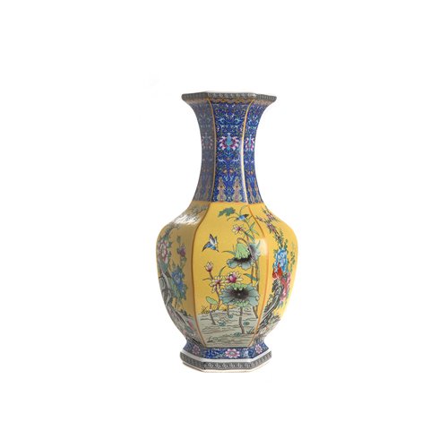 Vase bleu et jaune en porcelaine