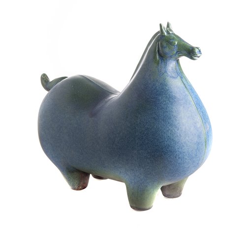 Horse figurine reactive glazed blue