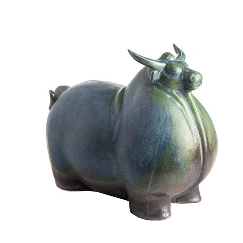Taurus figurine reactive glazed blue