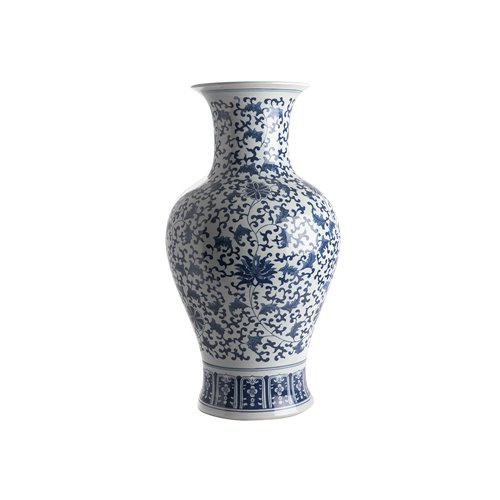 Straight vase lotus deco blue white