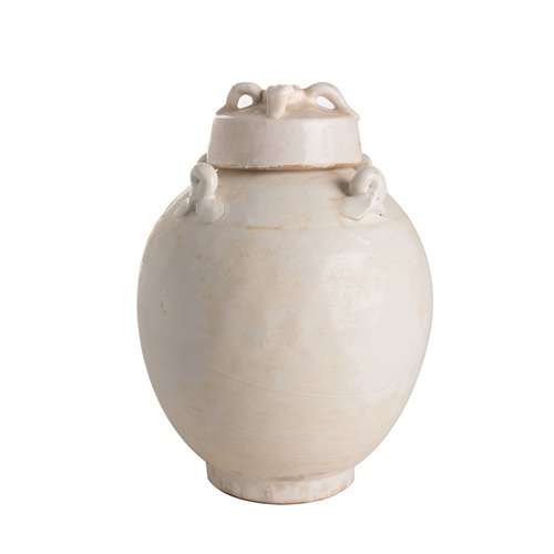 Vase round satin white with knots