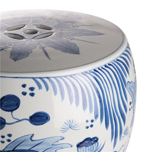 Stool blue white carved fish