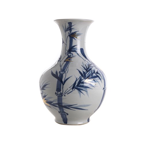 Vase bleue blanche bambou