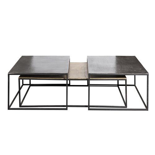 Set de 3 tables basses fer et aluminiu
