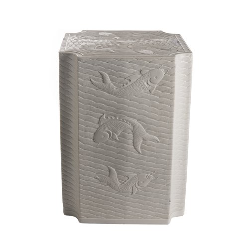 Stool white carved fishes