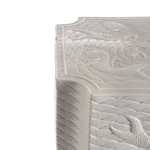 Stool white carved fishes