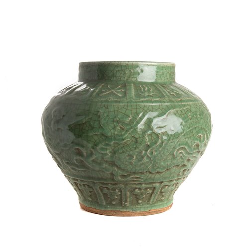 Vase carved celadon round