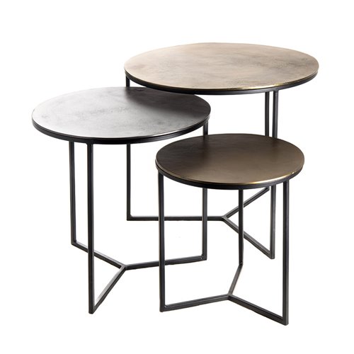Set of 3 side tables iron and aluminium