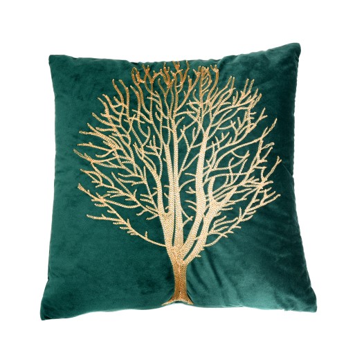 Green and golden embroidered cushion