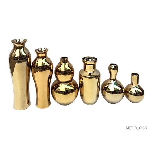 Set of 6 vases metalic golden