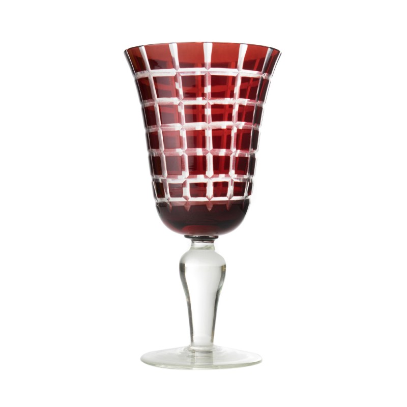 Set of 6 water glasses square ruby