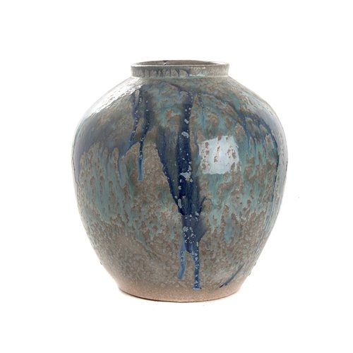 Pot reactive glazed blue