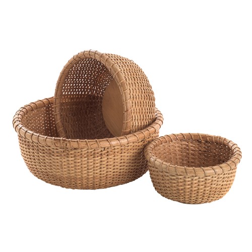 Set of 3 round baskets rattan S