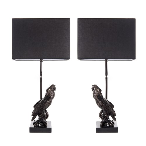 Set of 2 parrots lamps 'bronze-finish' black shade E27 Max 60W