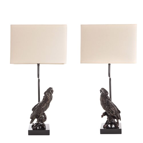 Set of 2 parrots lamps 'bronze-finish' cream shade E27 Max 60W