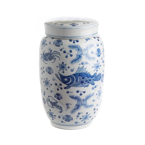 Pot porcelain fish blue and white S