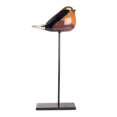 Glass bird on metal stand yelow purple L