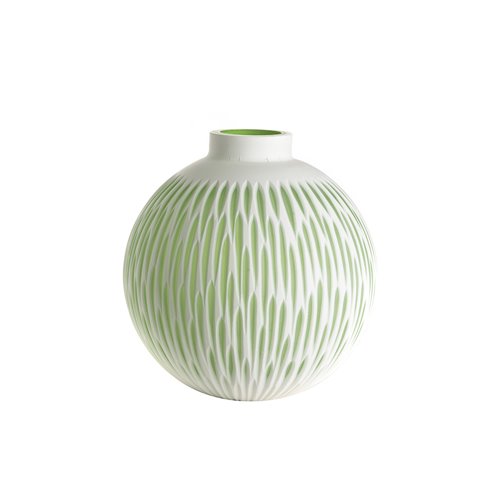 Vase in glass green and white carved S