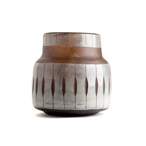 Vase double layer glass cut brown-sand Savan
