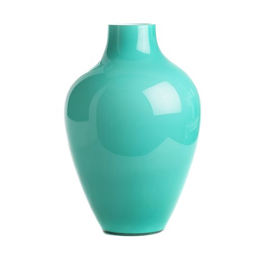 Sky blue glass vase inspired by the Meiping style