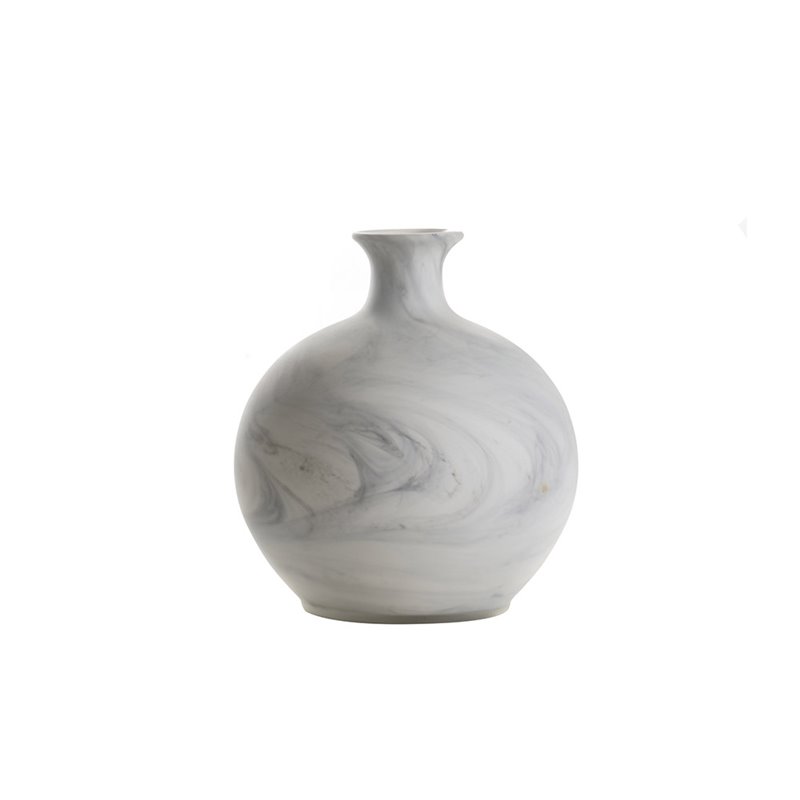 White round opaque marbled glass vase S