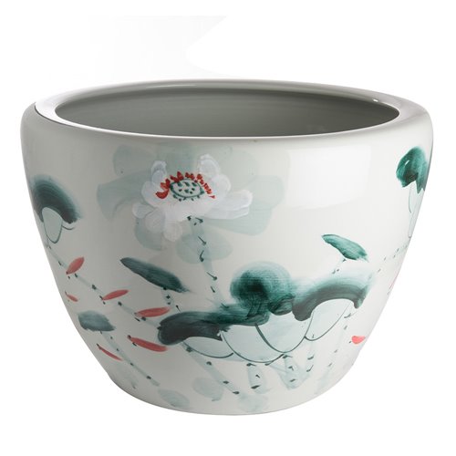 Green porcelain flowerpot goldfish L