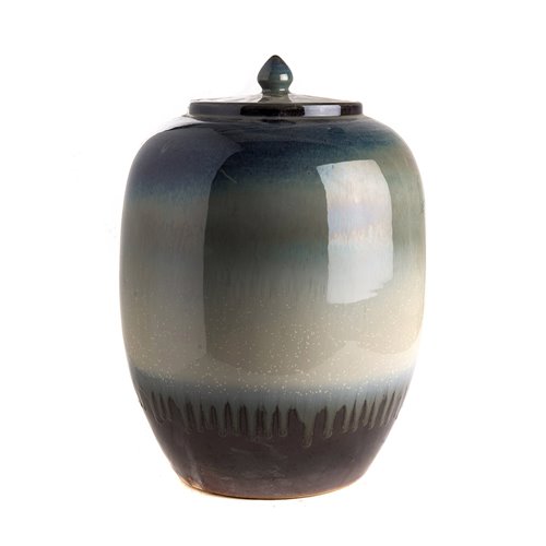 Blue reactive glaze oval porcelain jar