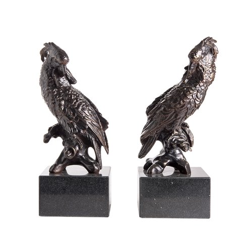 Patinated bronze bookends 'Parrots'