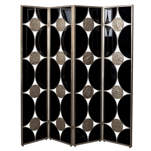 4 sheet screen in silver patinated aluminum with black mirrors J.Dange
