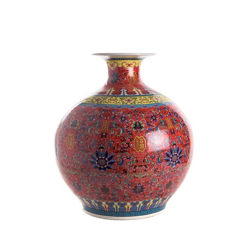 Shiliu Zun inspired red round vase