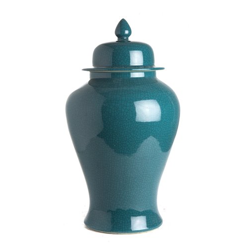 Crackled porcelain green temple jar