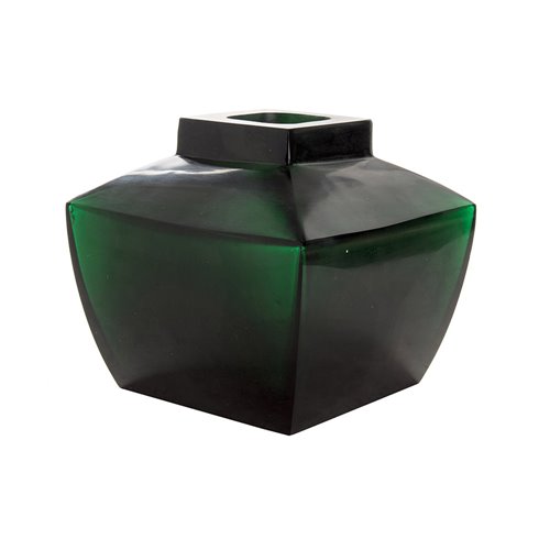 Emerald green square based vase made of Peking glass