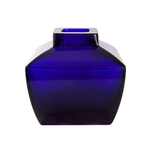 Saphire blue square based vase made of Peking glass