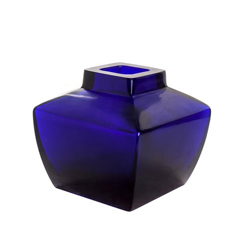 Saphire blue square based vase made of Peking glass