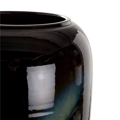 Pot ogive en porcelaine glaçure collier réactif bleu gris fond noir S