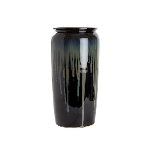 Porcelain jar with gray blue stalactite reactive glaze L