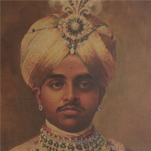 Portrait of Maharaja Mysore with sculpted wooden frame