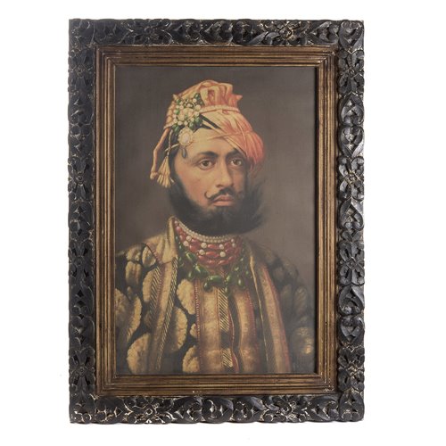 Portrait of Maharaja Pratap Naraya with sculpted wooden frame