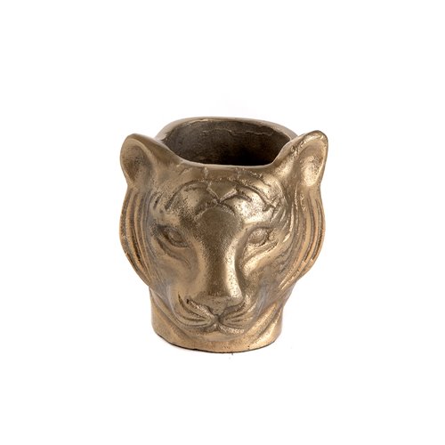 Vase tête de tigre en aluminium doré