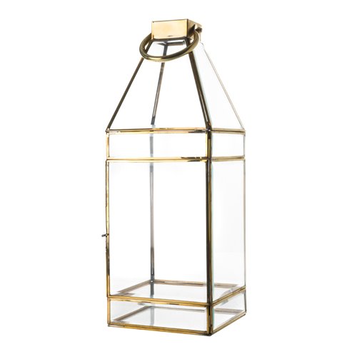 Square glass lantern with golden frame L
