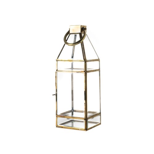 Square glass lantern with golden frame M
