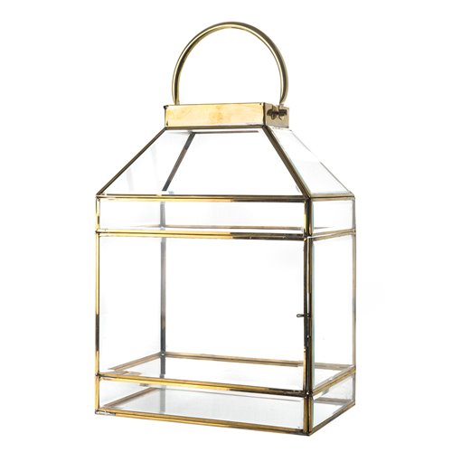 Rectangular glass lantern with golden frame