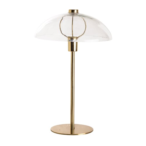 Brass stem table lamp and glass lampshade
