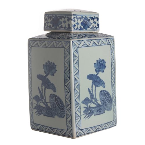 Tea pot square blue white lotus L