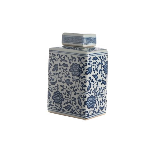 Tea pot rectangular blue white flowers S