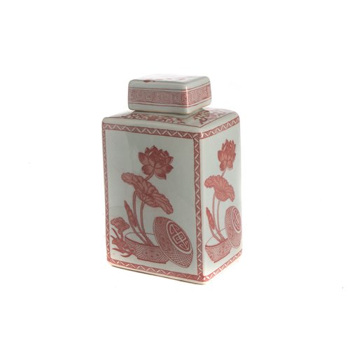 Tea pot rectangular red lotus S
