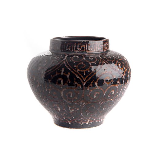 Vase rond noir arabesque